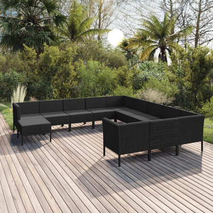 Set Divani da Giardino 12 pz con Cuscini in Polyrattan Nero - homemem39