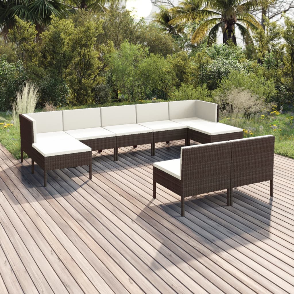 Set Divani da Giardino 9 pz con Cuscini in Polyrattan Marrone - homemem39