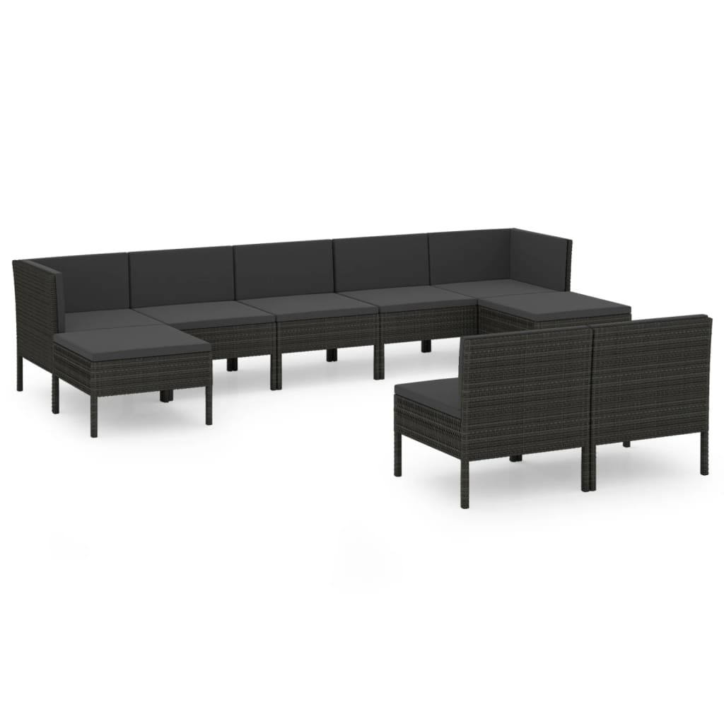 Set Divani da Giardino 9 pz con Cuscini in Polyrattan Nero - homemem39