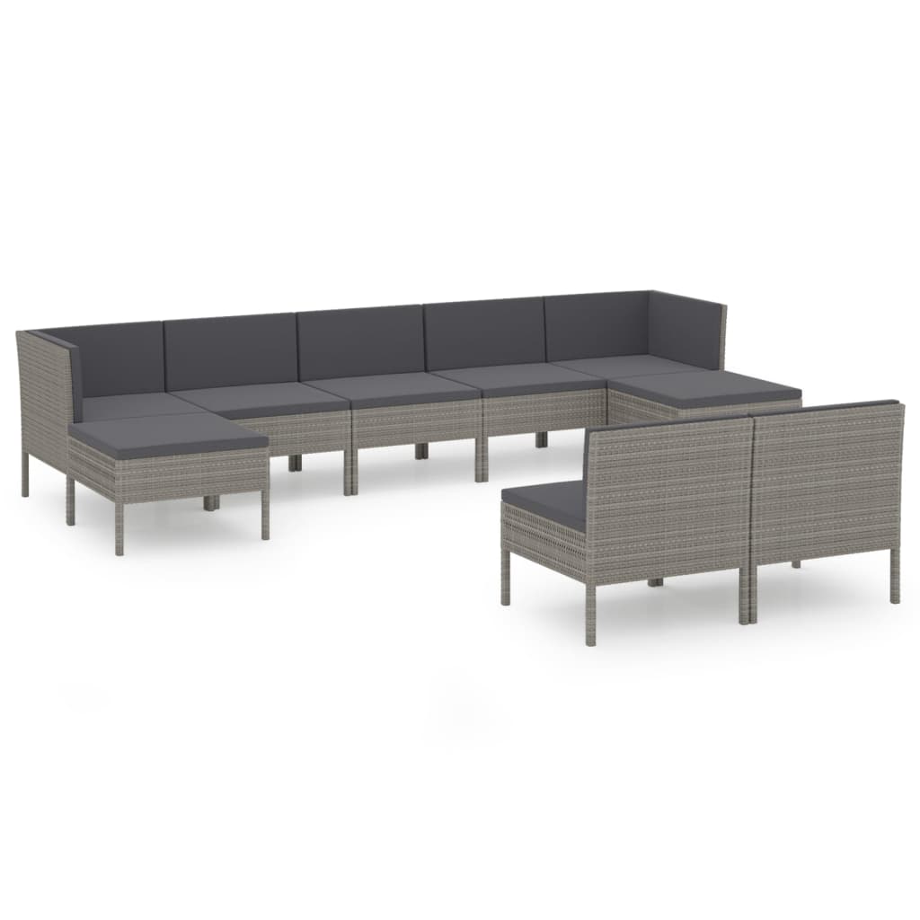 Set Divani da Giardino 9 pz con Cuscini in Polyrattan Grigio - homemem39