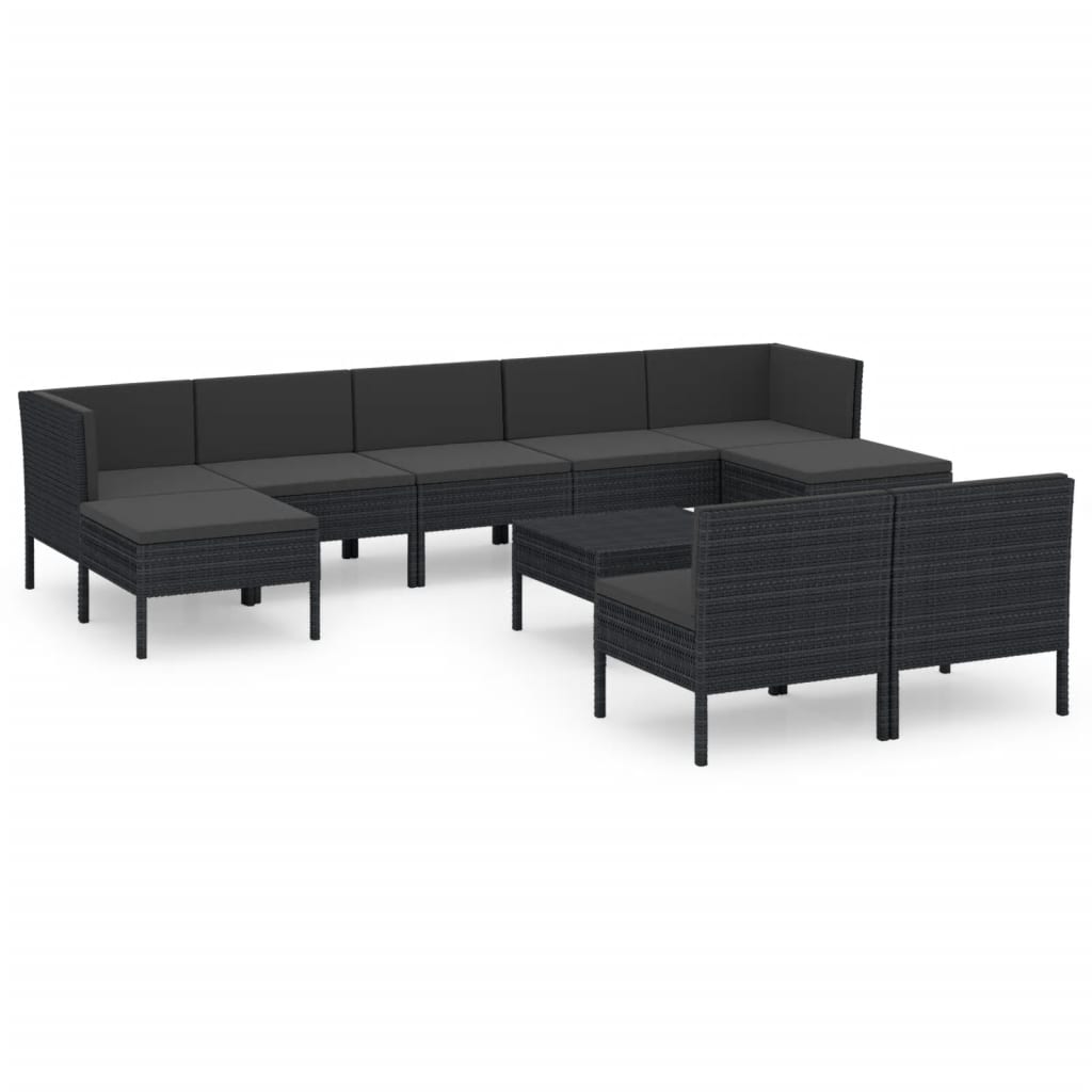 Set Divani da Giardino 10 pz con Cuscini in Polyrattan Nero - homemem39