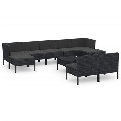 Set Divani da Giardino 10 pz con Cuscini in Polyrattan Nero - homemem39