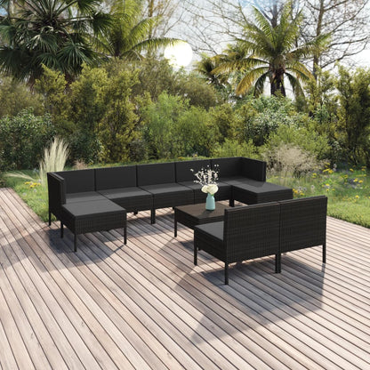 Set Divani da Giardino 10 pz con Cuscini in Polyrattan Nero - homemem39