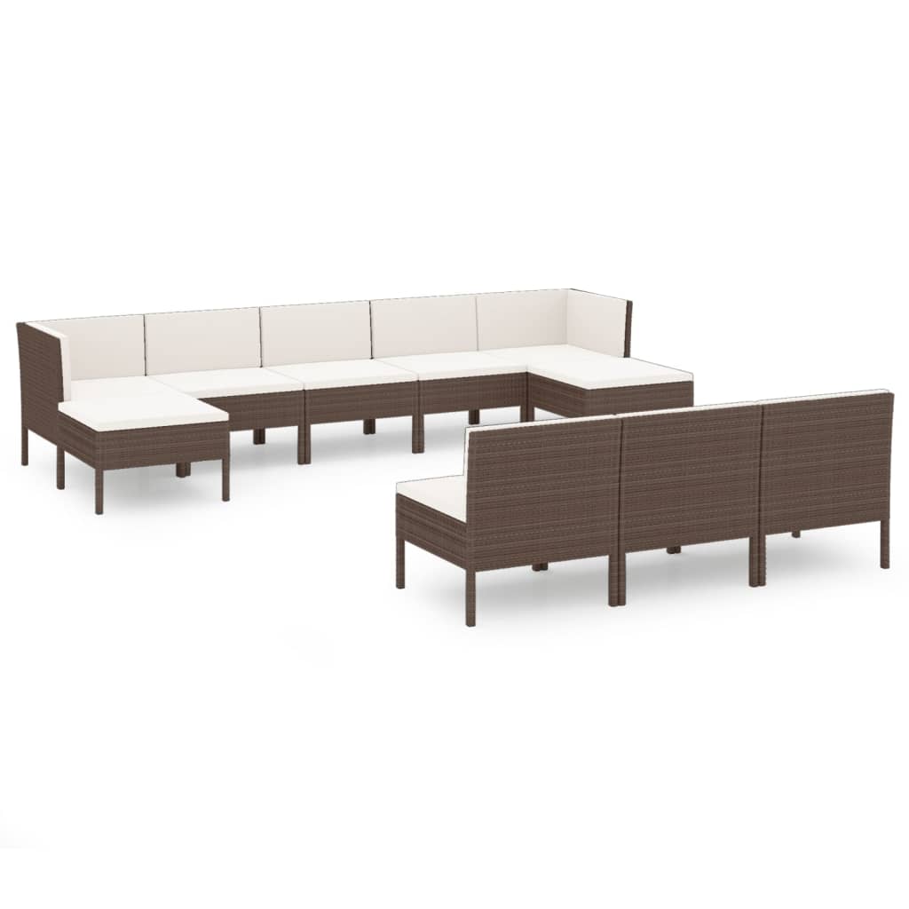 Set Divani da Giardino 10 pz con Cuscini in Polyrattan Marrone - homemem39