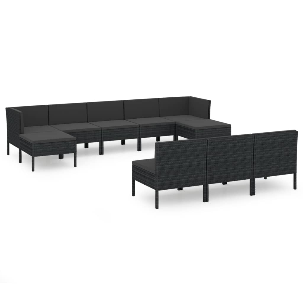 Set Divani da Giardino 10 pz con Cuscini in Polyrattan Nero - homemem39