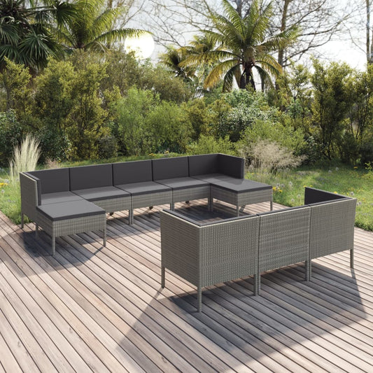 Set Divani da Giardino 10 pz con Cuscini in Polyrattan Grigio - homemem39