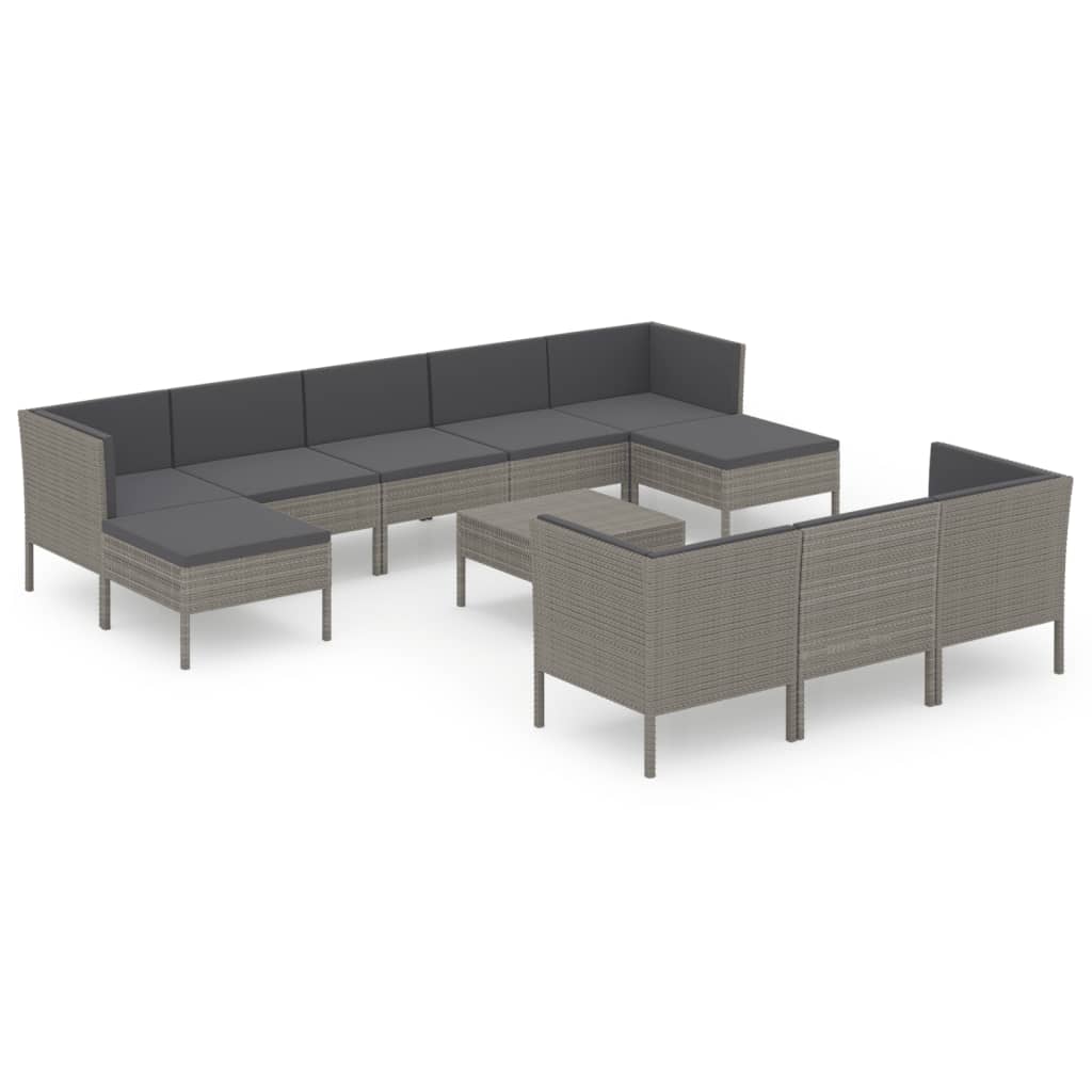 Set Divani da Giardino 11 pz con Cuscini in Polyrattan Grigio - homemem39