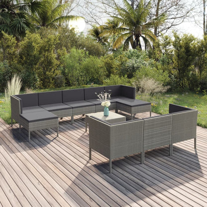 Set Divani da Giardino 11 pz con Cuscini in Polyrattan Grigio - homemem39