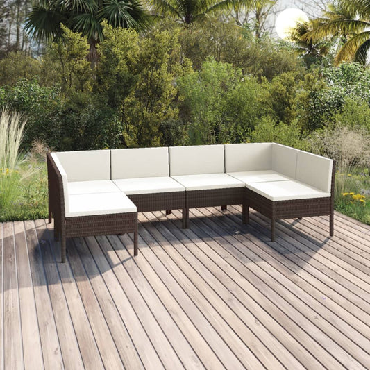 Set Divani da Giardino 6 pz con Cuscini in Polyrattan Marrone - homemem39