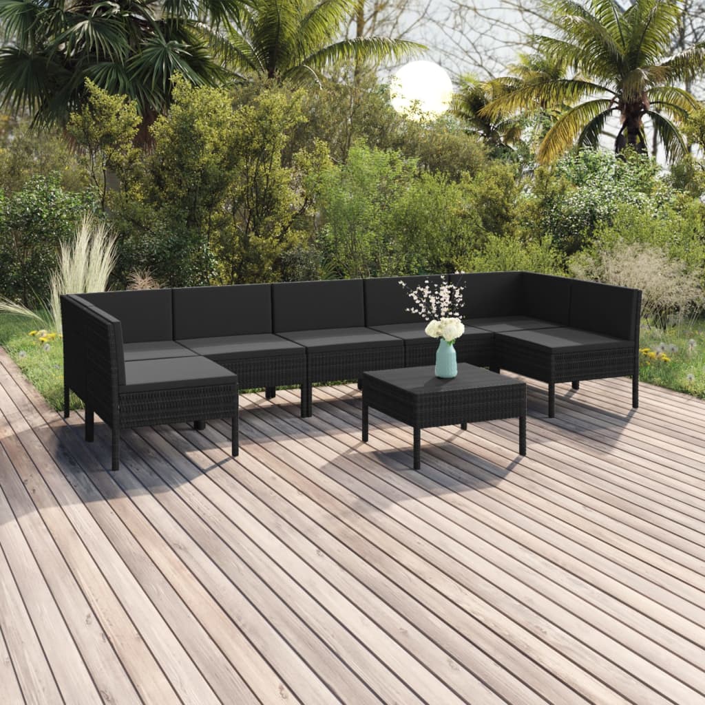 Set Divani da Giardino 8 pz con Cuscini in Polyrattan Nero - homemem39