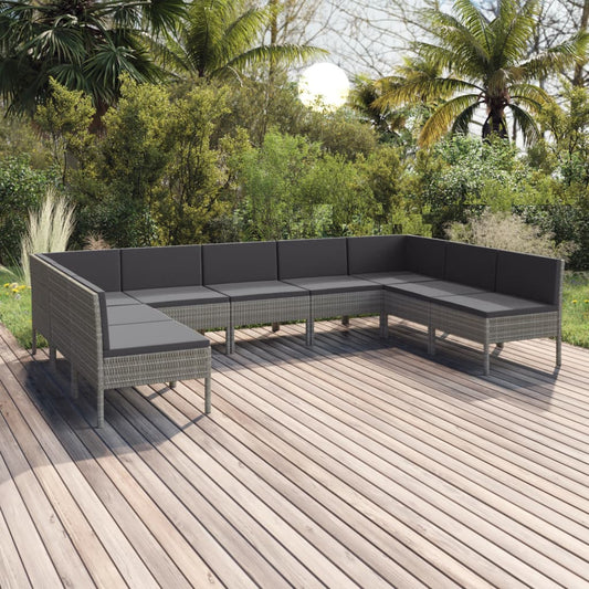 Set Divani da Giardino 9 pz con Cuscini in Polyrattan Grigio - homemem39