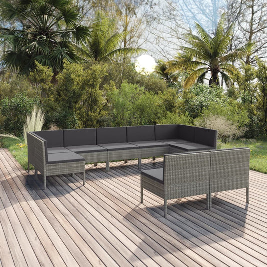 Set Divani da Giardino 9 pz con Cuscini in Polyrattan Grigio - homemem39