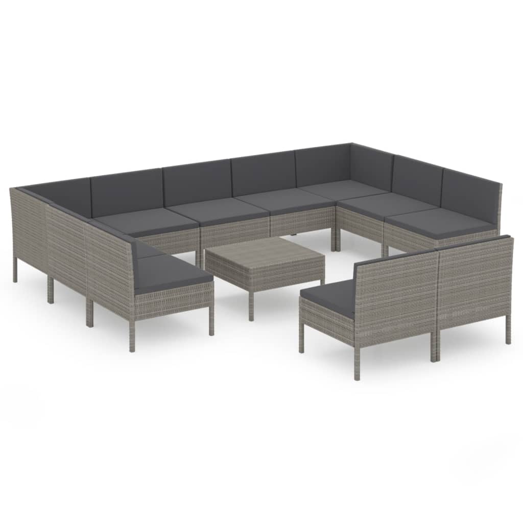 Set Divani da Giardino 12 pz con Cuscini in Polyrattan Grigio - homemem39