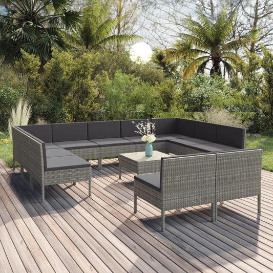 Set Divani da Giardino 12 pz con Cuscini in Polyrattan Grigio - homemem39