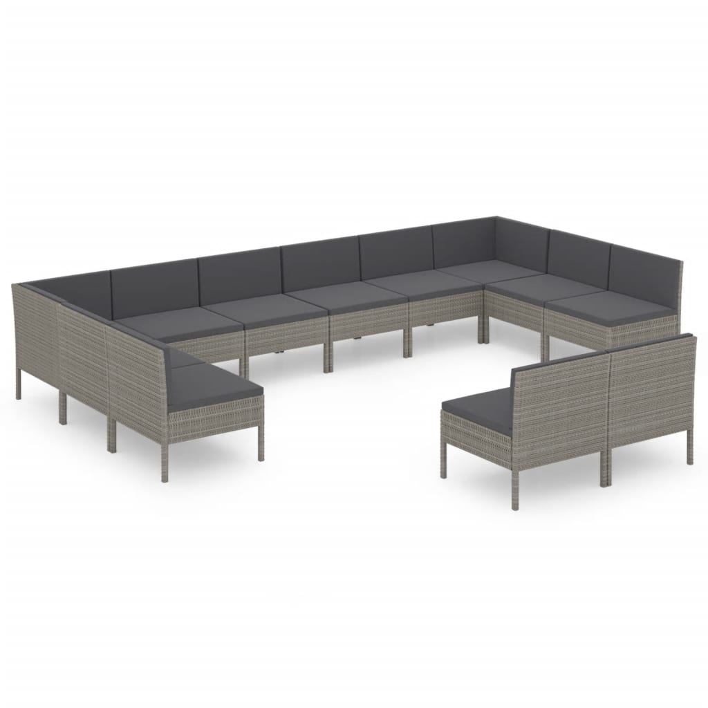 Set Divani da Giardino 12 pz con Cuscini in Polyrattan Grigio - homemem39