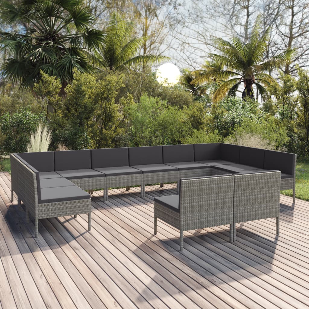 Set Divani da Giardino 12 pz con Cuscini in Polyrattan Grigio - homemem39