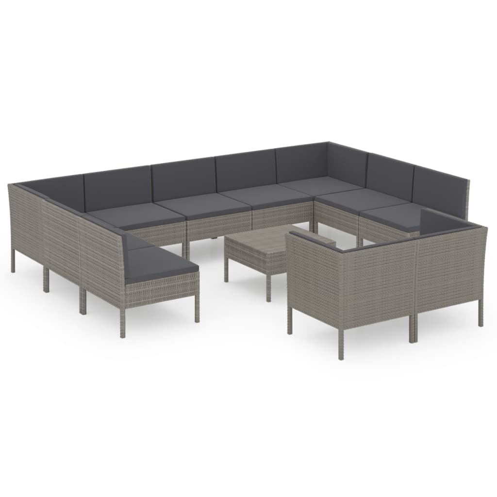 Set Divani da Giardino 12 pz con Cuscini in Polyrattan Grigio - homemem39