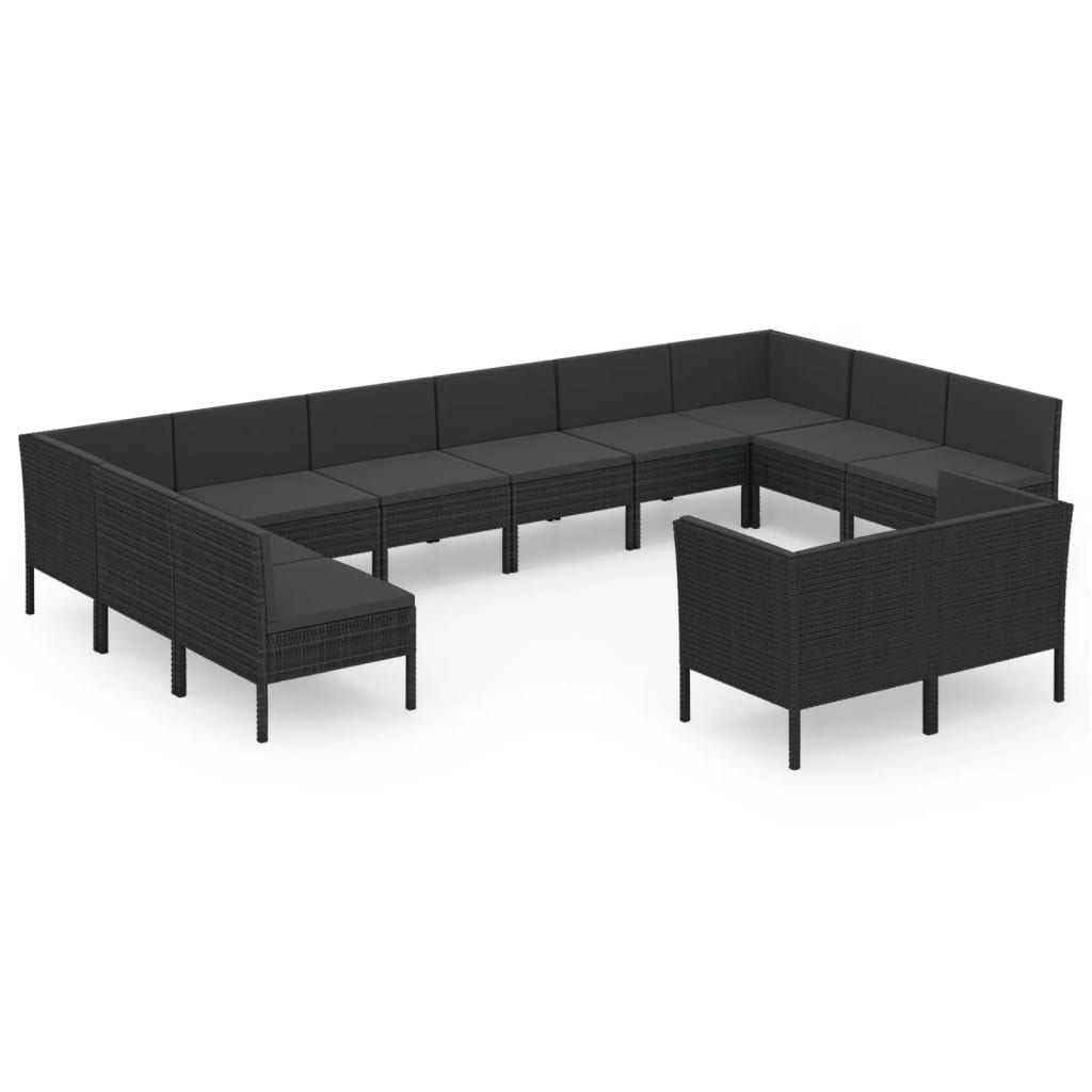 Set Divani da Giardino 12 pz con Cuscini in Polyrattan Nero - homemem39