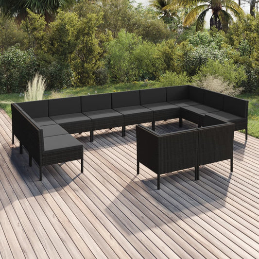 Set Divani da Giardino 12 pz con Cuscini in Polyrattan Nero - homemem39