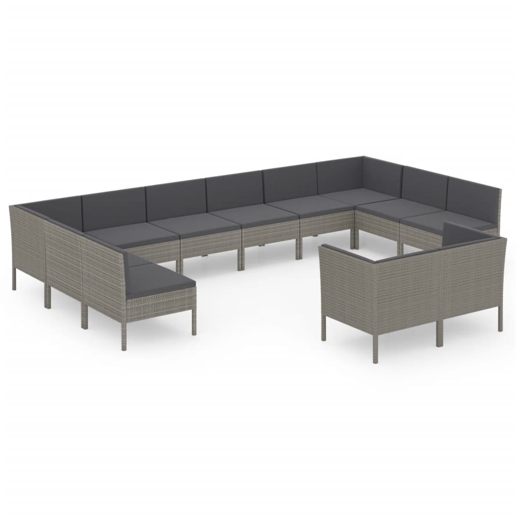 Set Divani da Giardino 12 pz con Cuscini in Polyrattan Grigio - homemem39