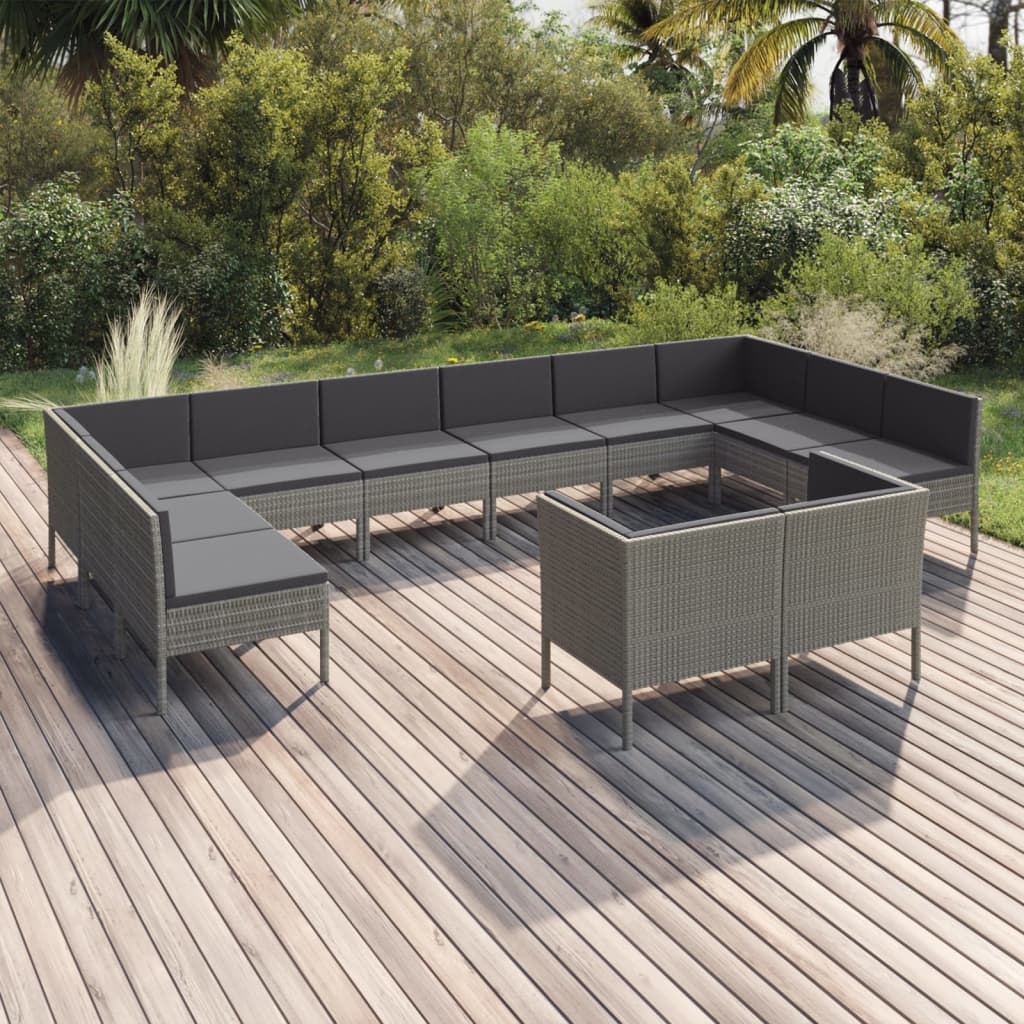 Set Divani da Giardino 12 pz con Cuscini in Polyrattan Grigio - homemem39