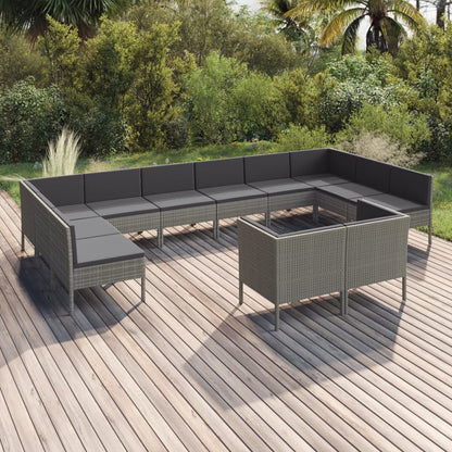 Set Divani da Giardino 12 pz con Cuscini in Polyrattan Grigio - homemem39