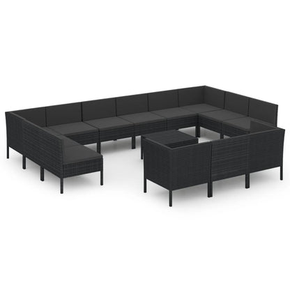 Set Divani da Giardino 14 pz con Cuscini in Polyrattan Nero - homemem39