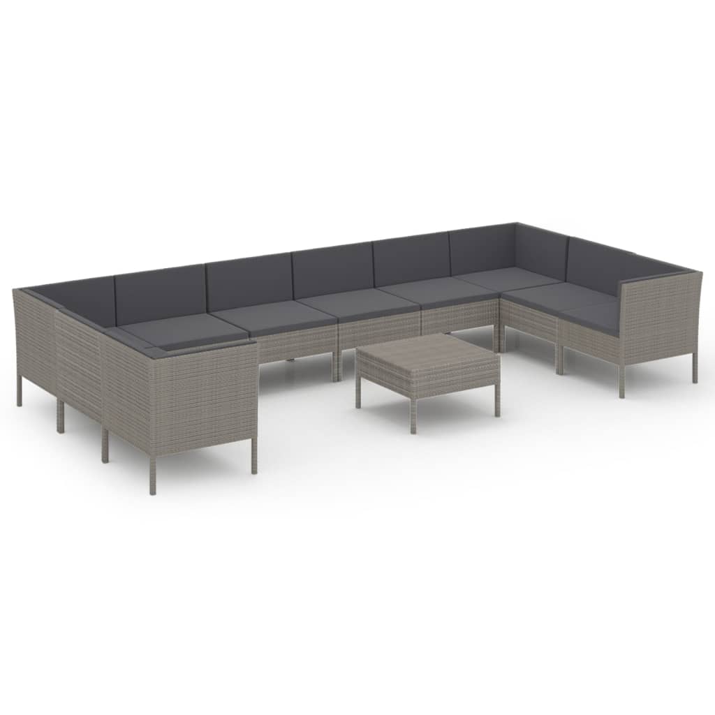 Set Divani da Giardino 11 pz con Cuscini in Polyrattan Grigio - homemem39