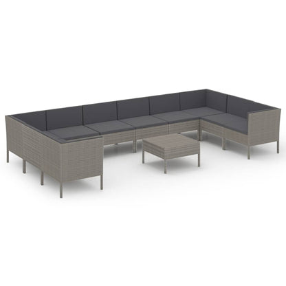 Set Divani da Giardino 11 pz con Cuscini in Polyrattan Grigio - homemem39