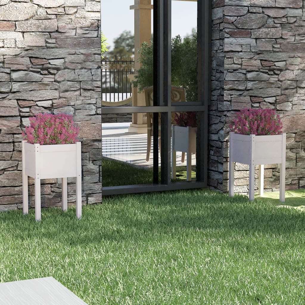 Fioriere da Giardino 2 pz Bianche 40x40x70 cm in Legno di Pino - homemem39