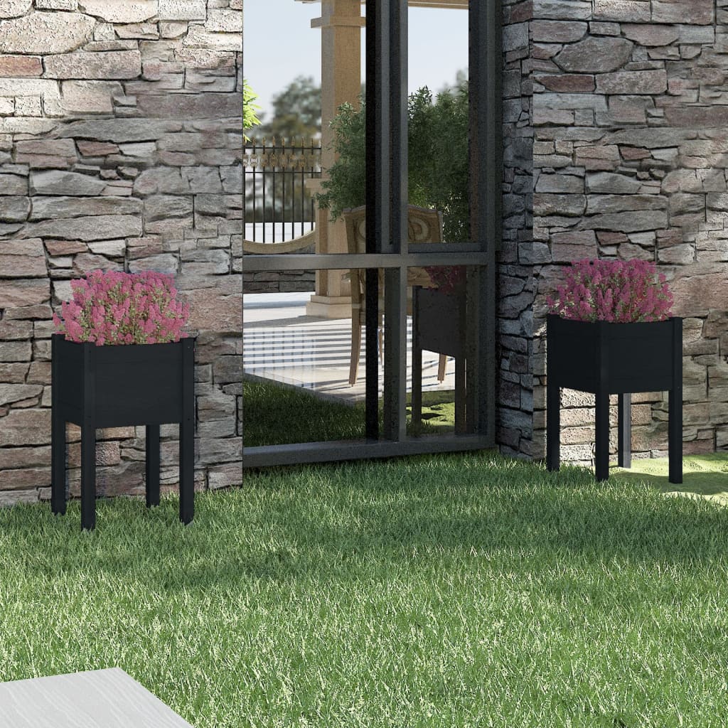 Fioriere da Giardino 2 pz Nere 40x40x70 cm in Legno di Pino - homemem39