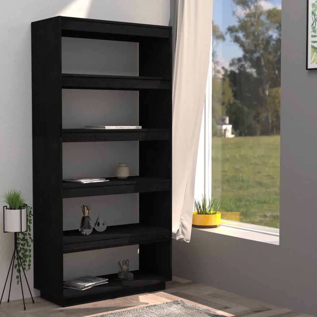 Libreria/Divisorio Nero 80x35x167 cm in Massello di Pino - homemem39