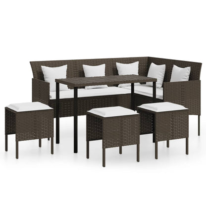 Set Mobili 5 Pz Divano a L con Cuscini in Polyrattan Marrone - homemem39