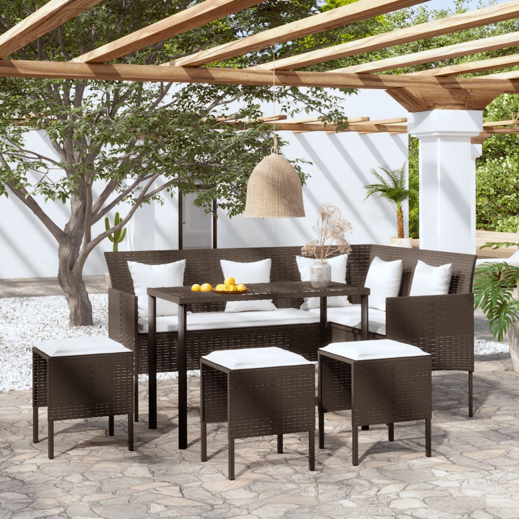 Set Mobili 5 Pz Divano a L con Cuscini in Polyrattan Marrone - homemem39