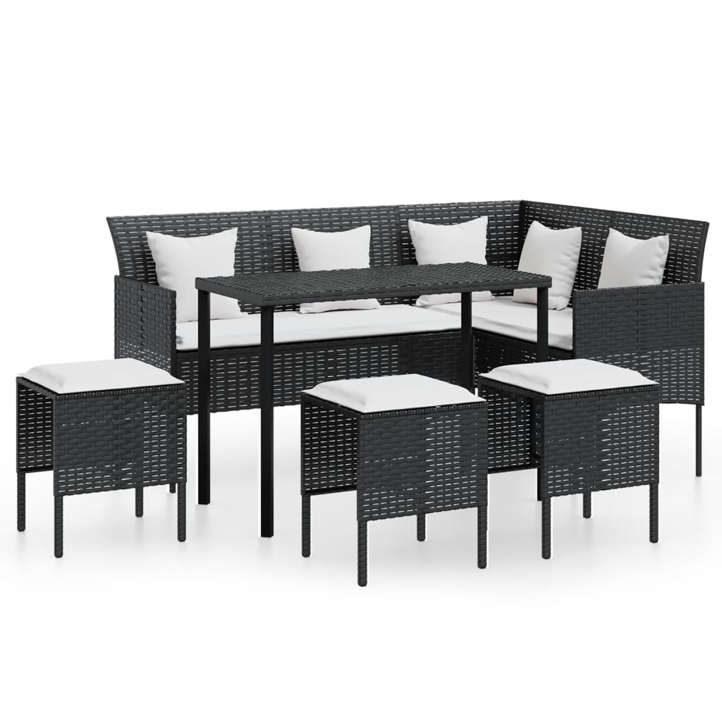 Set Mobili 5 Pz Divano a L con Cuscini in Polyrattan Nero - homemem39