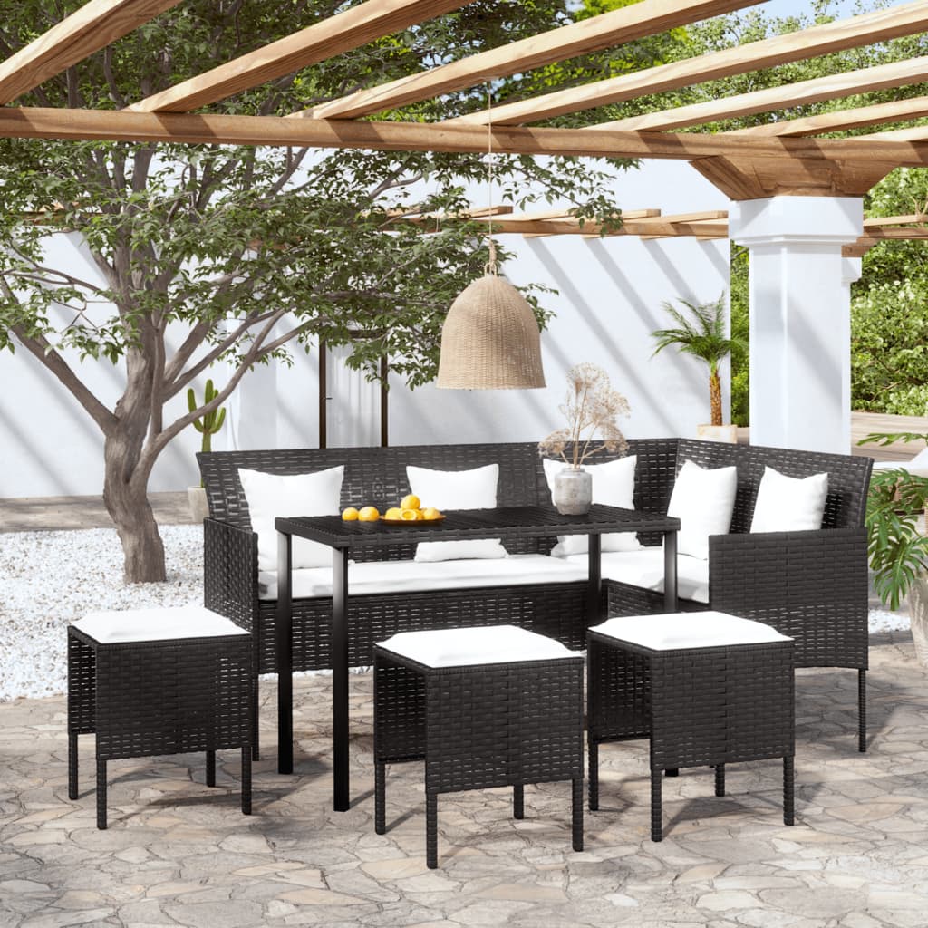 Set Mobili 5 Pz Divano a L con Cuscini in Polyrattan Nero - homemem39