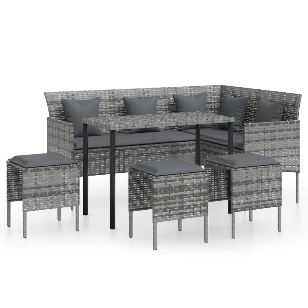 Set Mobili 5 pz Divano a L con Cuscini in Polyrattan Grigio - homemem39