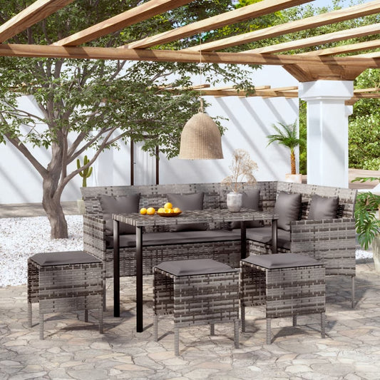 Set Mobili 5 pz Divano a L con Cuscini in Polyrattan Grigio - homemem39