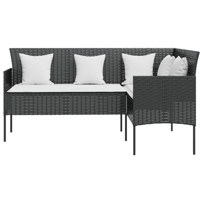 Divano a Forma di L con Cuscini in Polyrattan Nero - homemem39