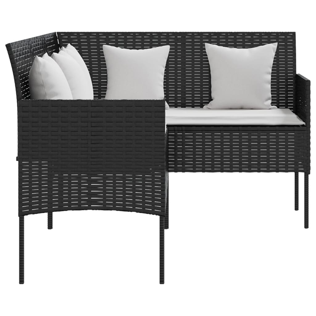 Divano a Forma di L con Cuscini in Polyrattan Nero - homemem39