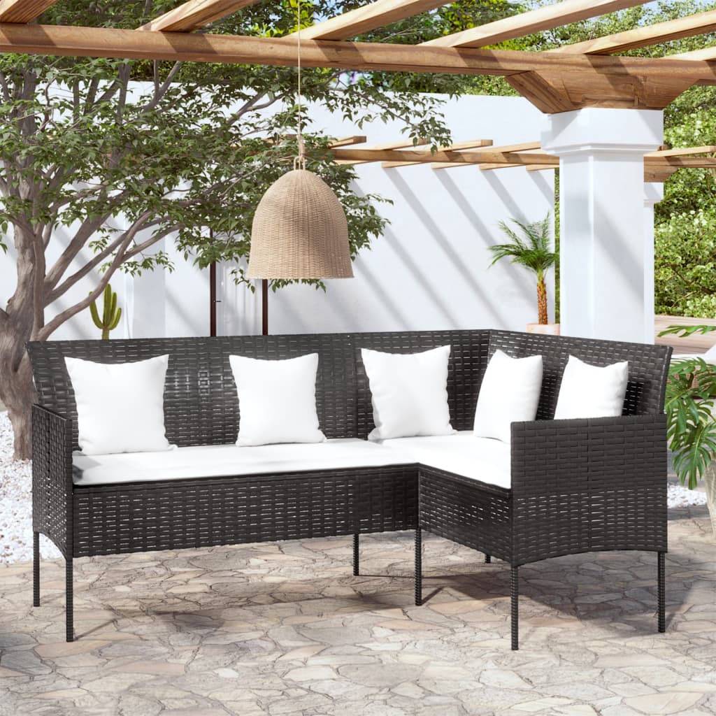 Divano a Forma di L con Cuscini in Polyrattan Nero - homemem39