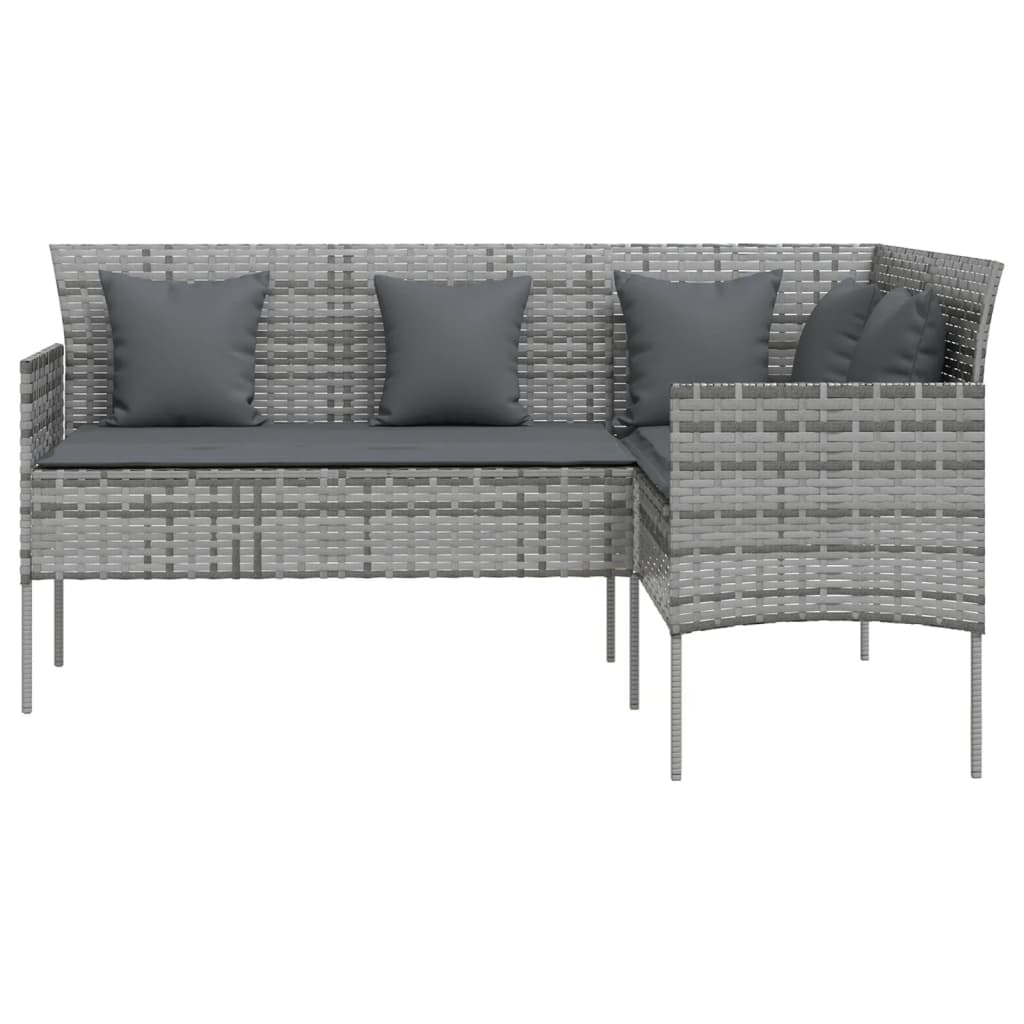 Divano a Forma di L con Cuscini in Polyrattan Grigio - homemem39