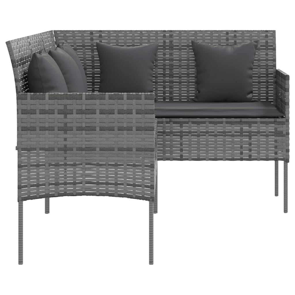 Divano a Forma di L con Cuscini in Polyrattan Grigio - homemem39