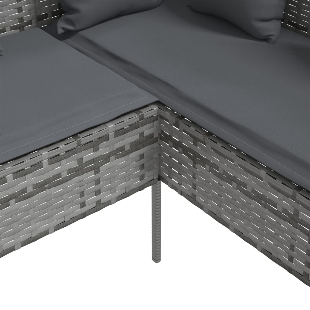 Divano a Forma di L con Cuscini in Polyrattan Grigio - homemem39