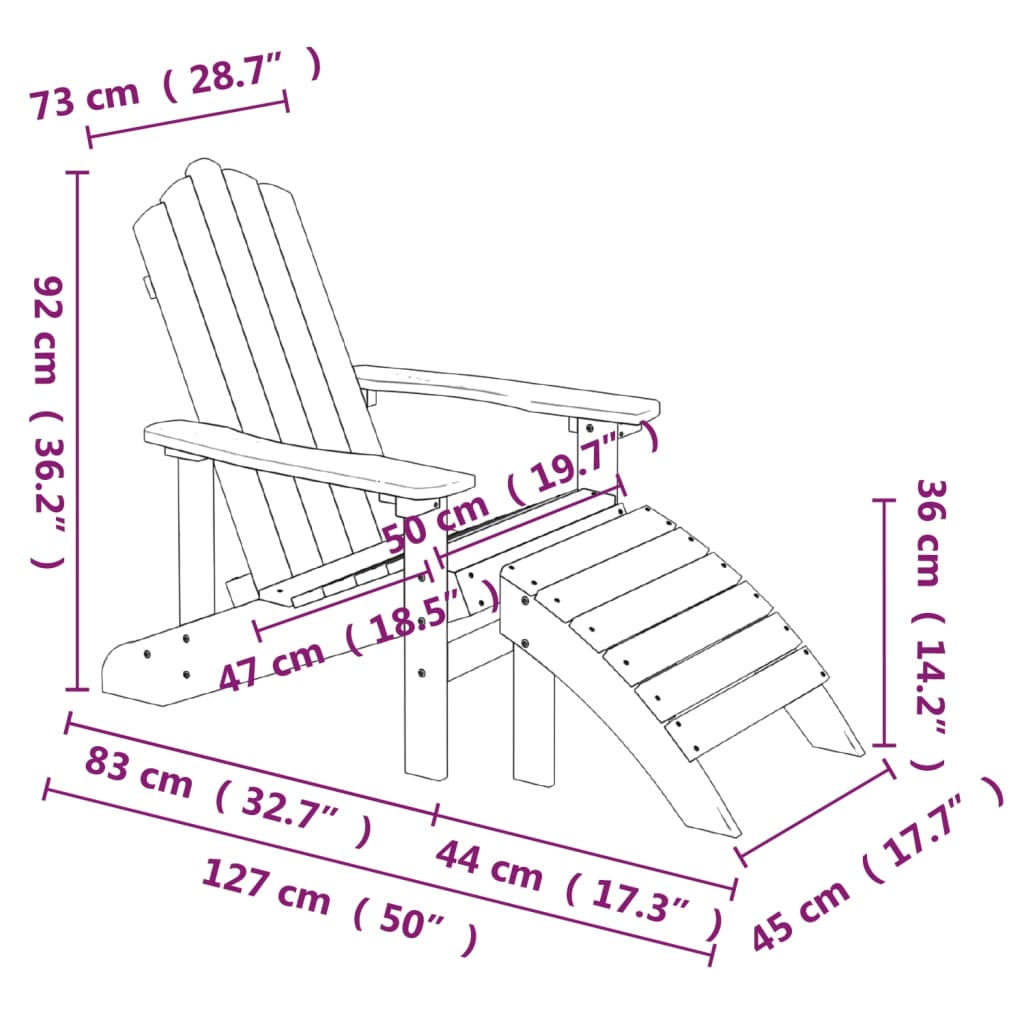 Sedia da Giardino Adirondack con Poggiapiedi Antracite HDPE - homemem39