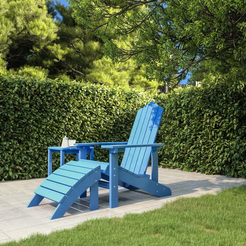 Sedia da Giardino Adirondack con Poggiapiedi Blu Acqua HDPE - homemem39