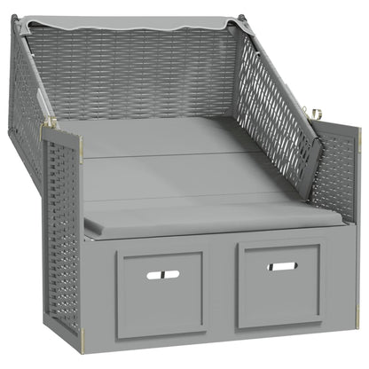 Strandkorb con Tettoia in Polyrattan e Legno Massello Grigio - homemem39