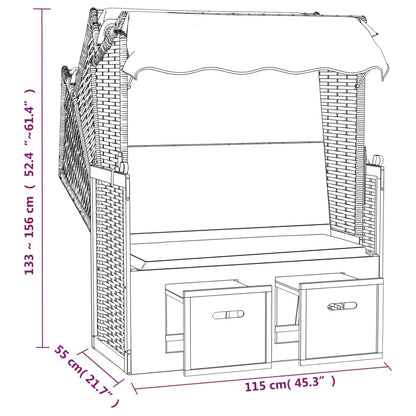 Strandkorb con Tettoia in Polyrattan e Legno Massello Grigio - homemem39