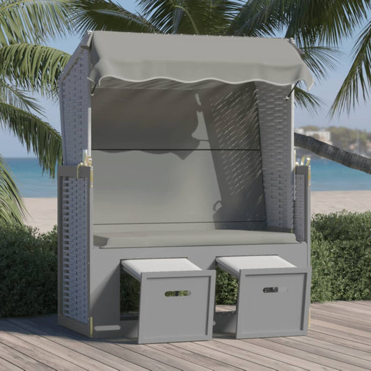 Strandkorb con Tettoia in Polyrattan e Legno Massello Grigio - homemem39