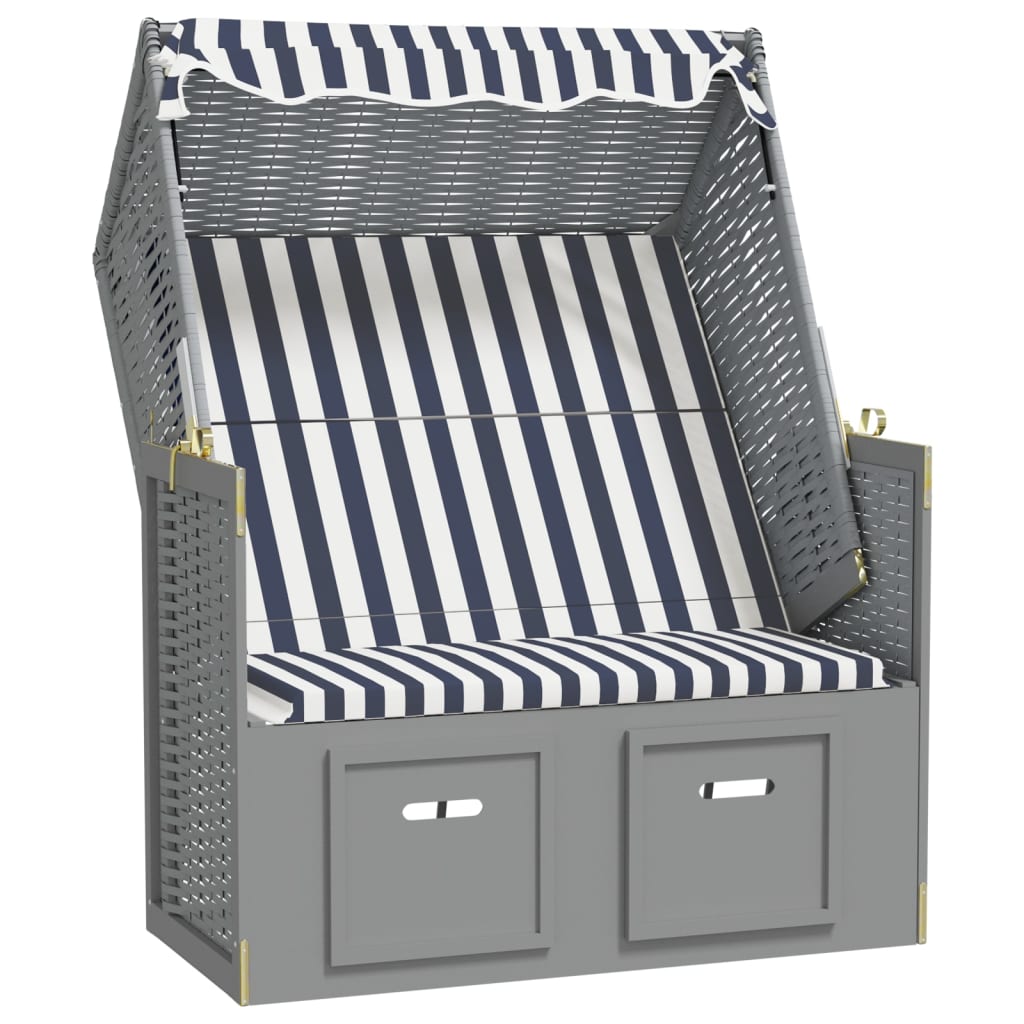 Strandkorb con Tettoia Polyrattan e Legno Massello Blu e Bianco - homemem39